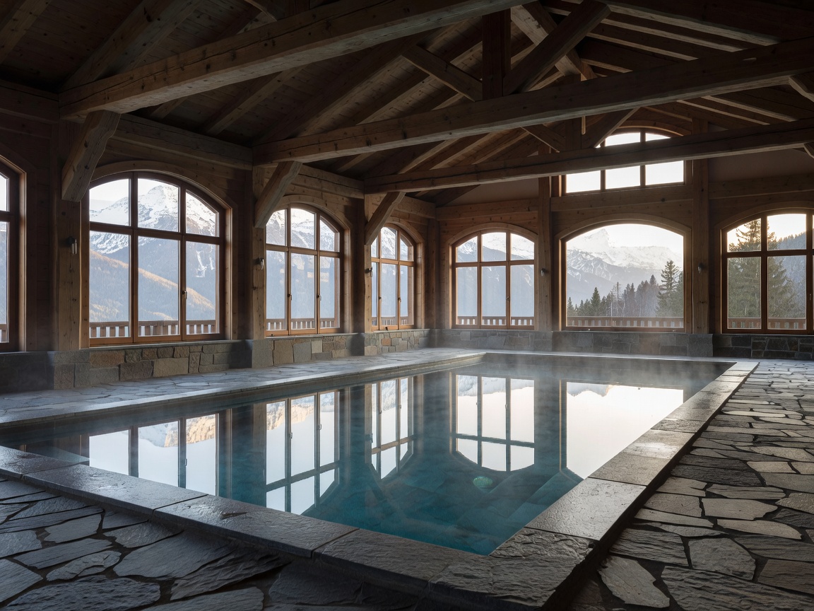 Calm indoor pool surrounded by Alpine architecture