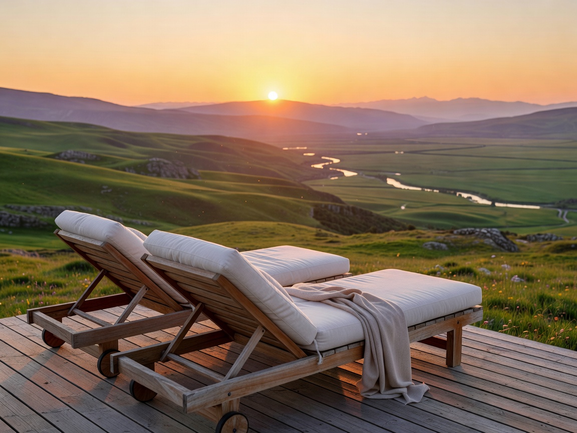 Comfortable relaxation loungers overlooking the landscape