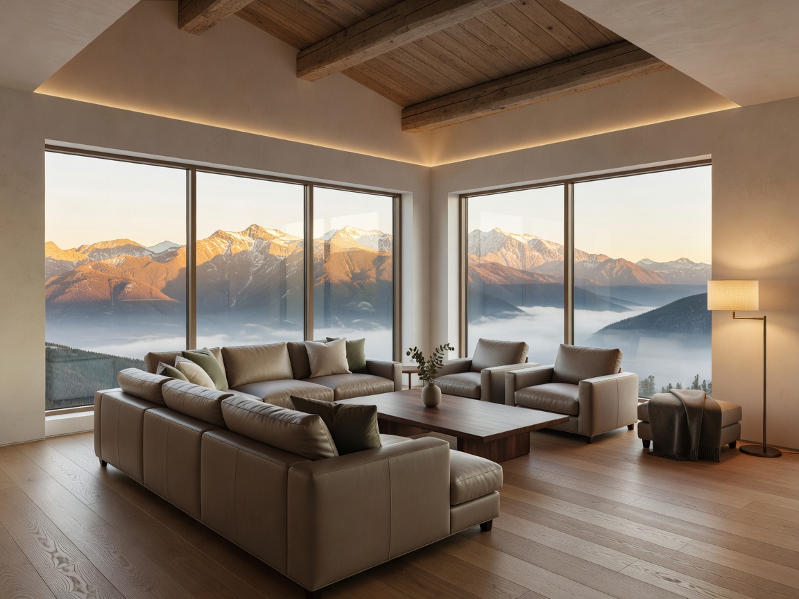 Expansive view inside a Panorama Retreat with large windows and luxury furnishings