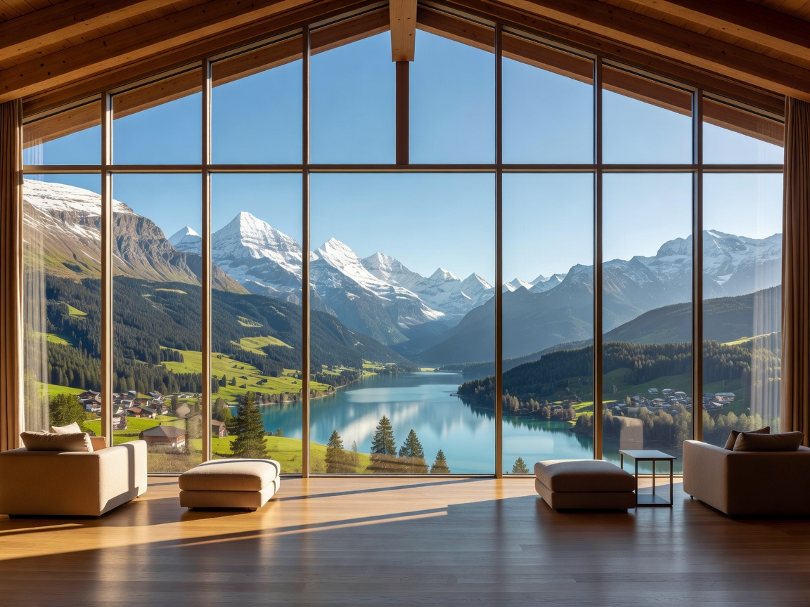 Large windows in a Panorama Room offering expansive Swiss views