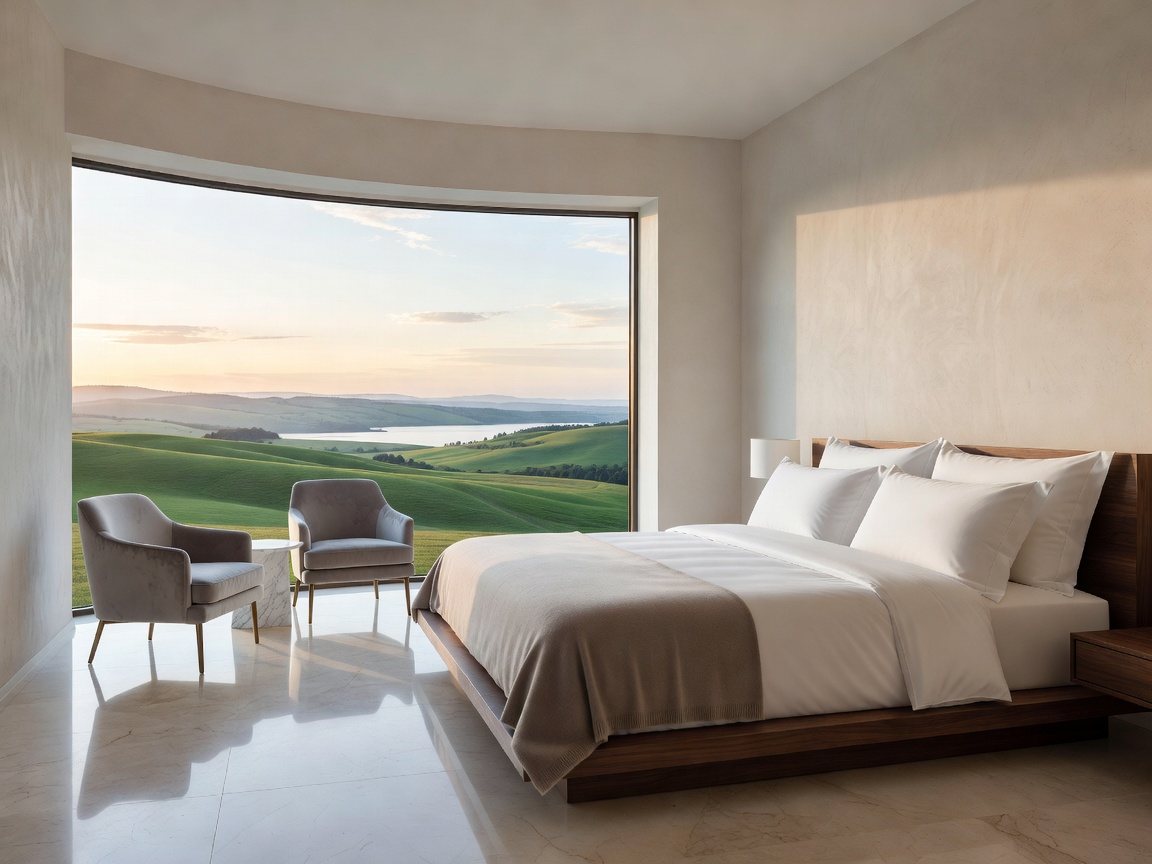 Serene luxury bedroom design in a Panorama Room facing the landscape