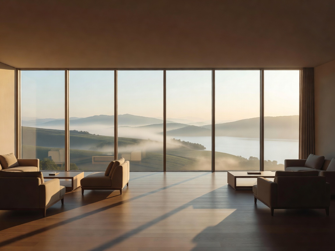 Soft morning light streaming through windows into a tranquil Panorama Room