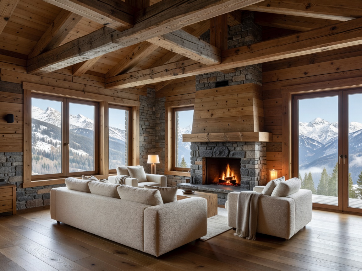 Spacious interior of an Alpine Suite with layered materials