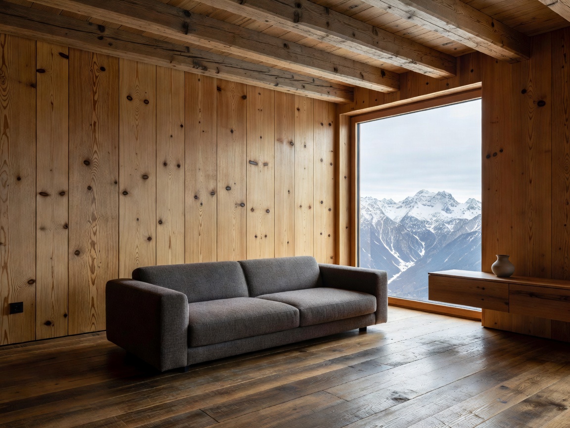 Warm timber and wood detailing in a modern Alpine room interior