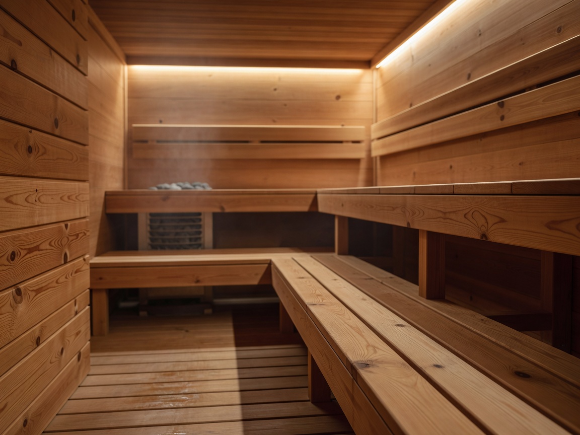 Wooden sauna interior with soft lighting